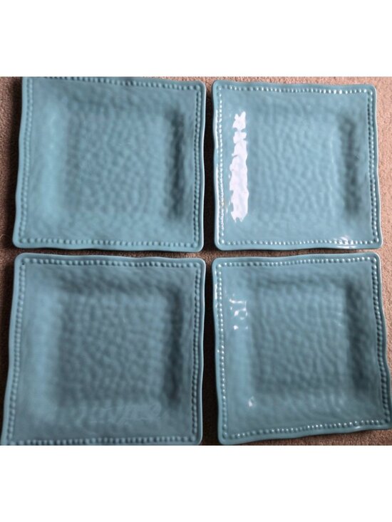 Tommy Bahama Other - 4 Tommy Bahama Blue / Aqua 10.75” Hobnail Square Melamine Dinner Plates